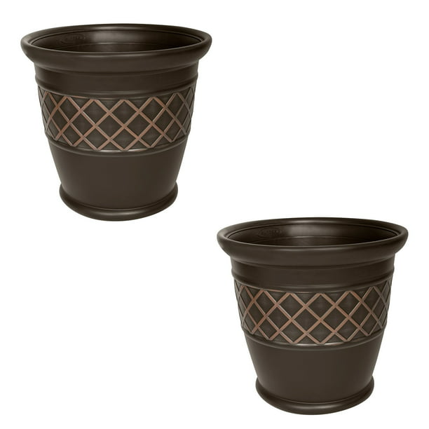 Round Planter Resin Outdoor Patio Floor Plant Flower Vase Pot Barrel Brown 22" 2